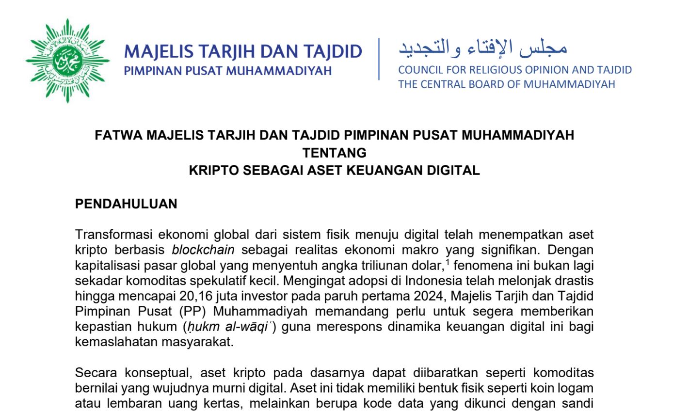Muhammadiyah Terbitkan Fatwa Halal Bitcoin dan Kripto, Ini Penjelasannya!